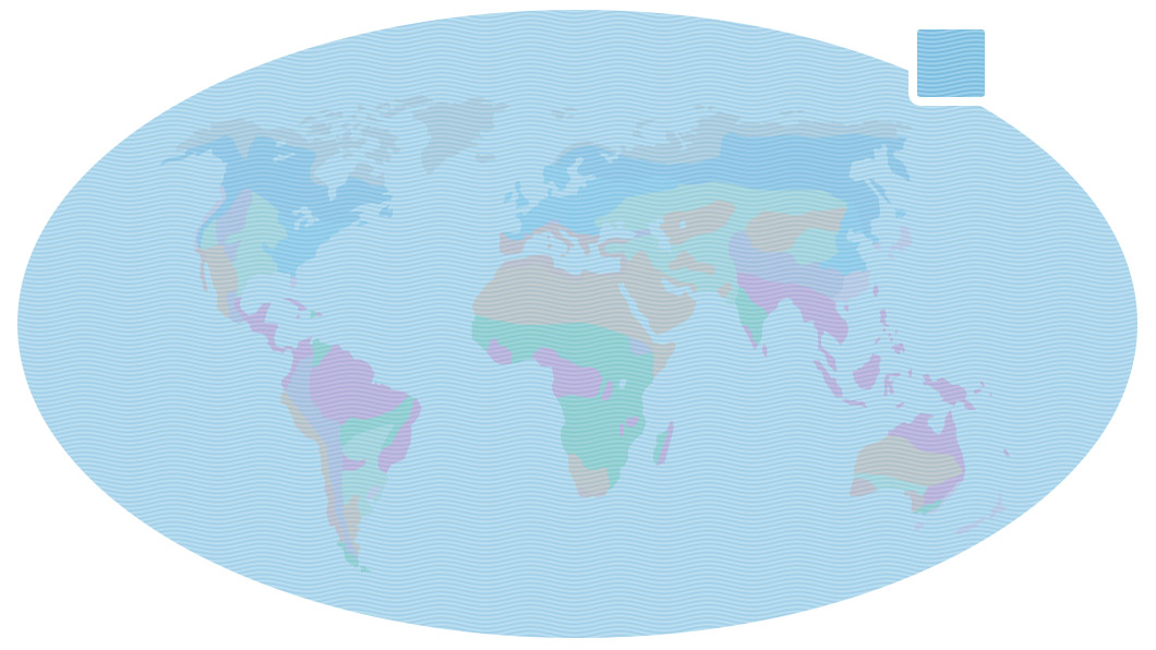 Map of Earth showing the location of oceans as all over the planet.
