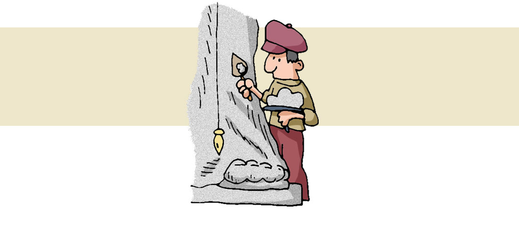 Cartoon of a workman working on the Statue of Liberty's foot.