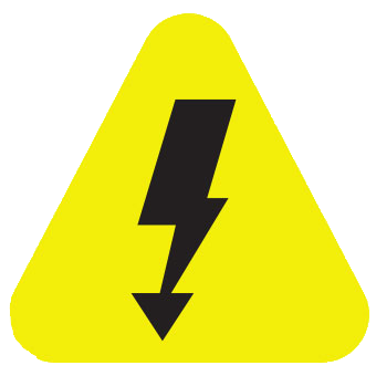 Symbol for an electrical shock which looks like a triangle with a lightning bolt arrow in it. 