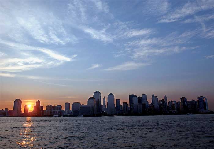 City skyline seen from the water.