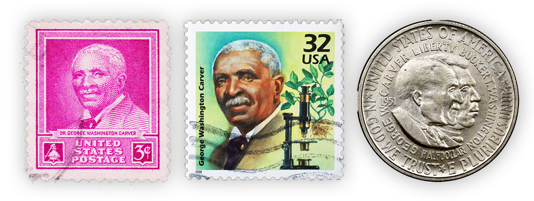 Two stamps and a coin.