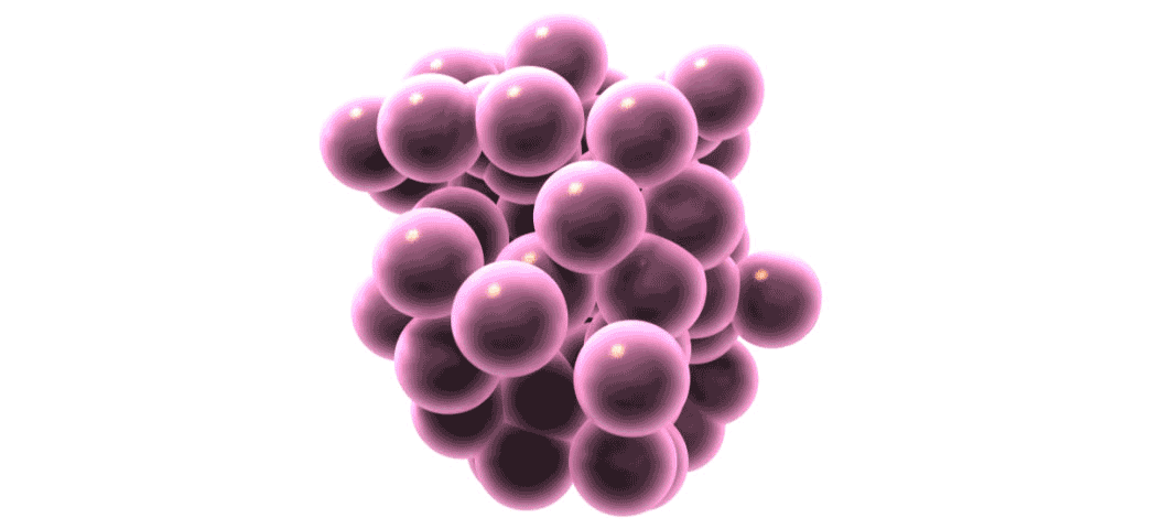 Cluster of atoms looking like tiny balls.
