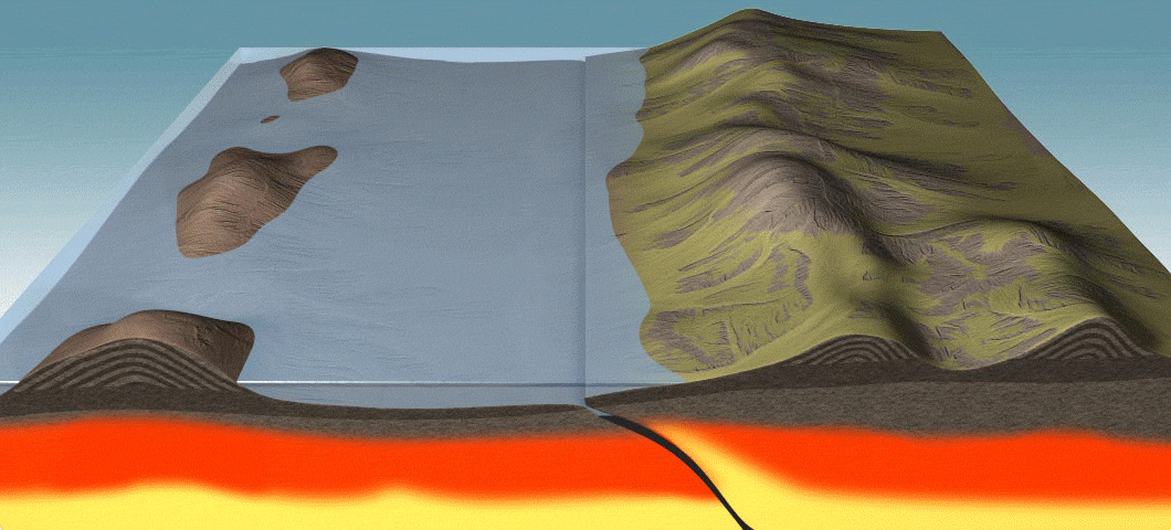 Hotspot animation showing how a volcano forms.