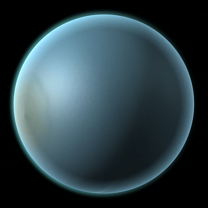 Animation of the planet Uranus rotating at a 90 degree angle to the other planets.
