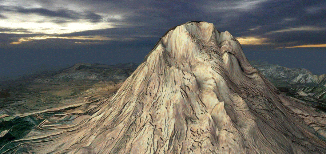 Hotspot animation showing the parts of a volcanic eruption.